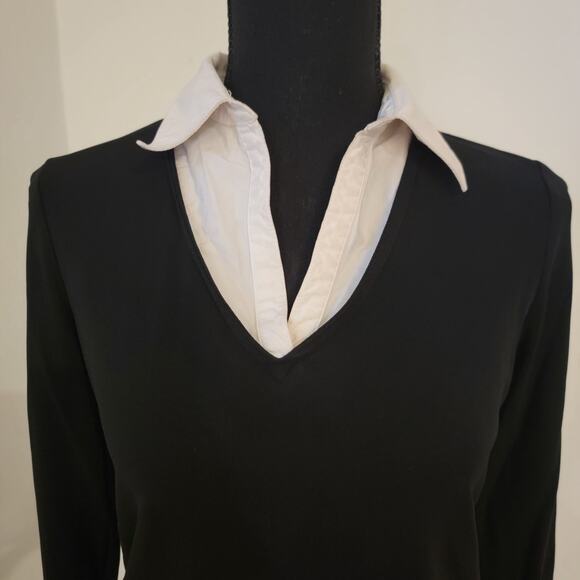 Liz Claiborne 2-in-1 Longsleeve Pullover Blouse Black Knit White Collared SM P - Picture 2 of 12